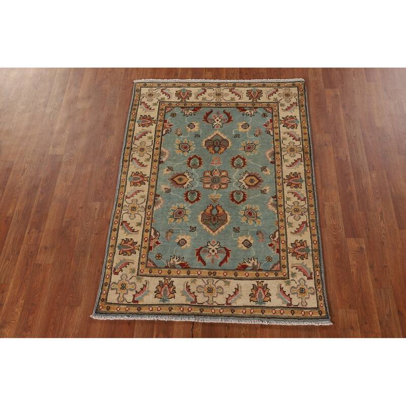 Light Blue Kazak Accent Rug Handmade Oriental Wool Carpet - 3'4"x 4'10"