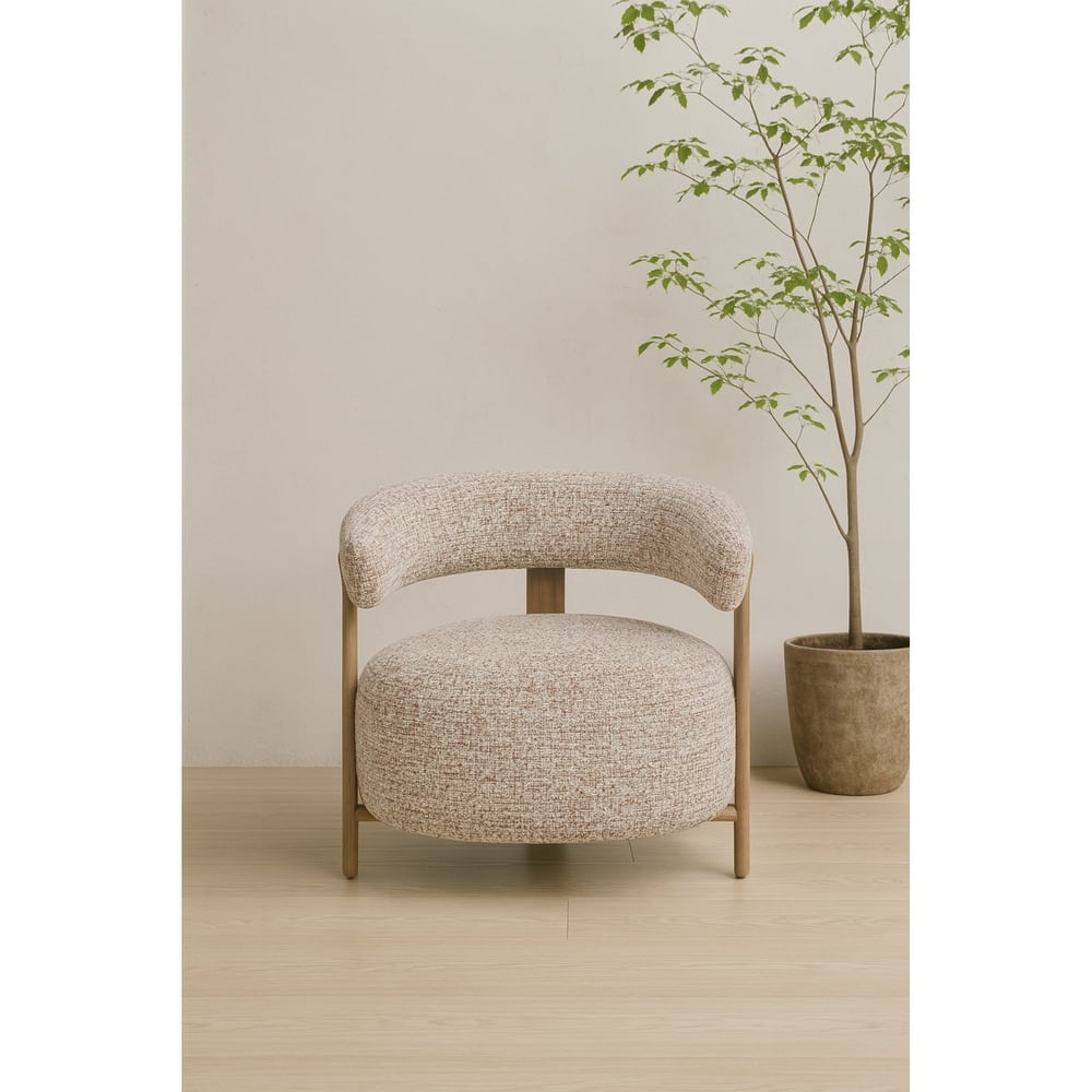 Modern Upholstered Lounge Chair With Curved Back With Wood-look Metal Frame
