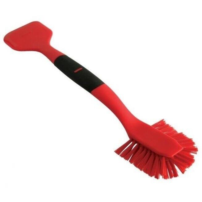 Norpro 2in1 Dish Scrub Brush Dishes Cleaning Scrubber Wand and Pot Scraper - Red