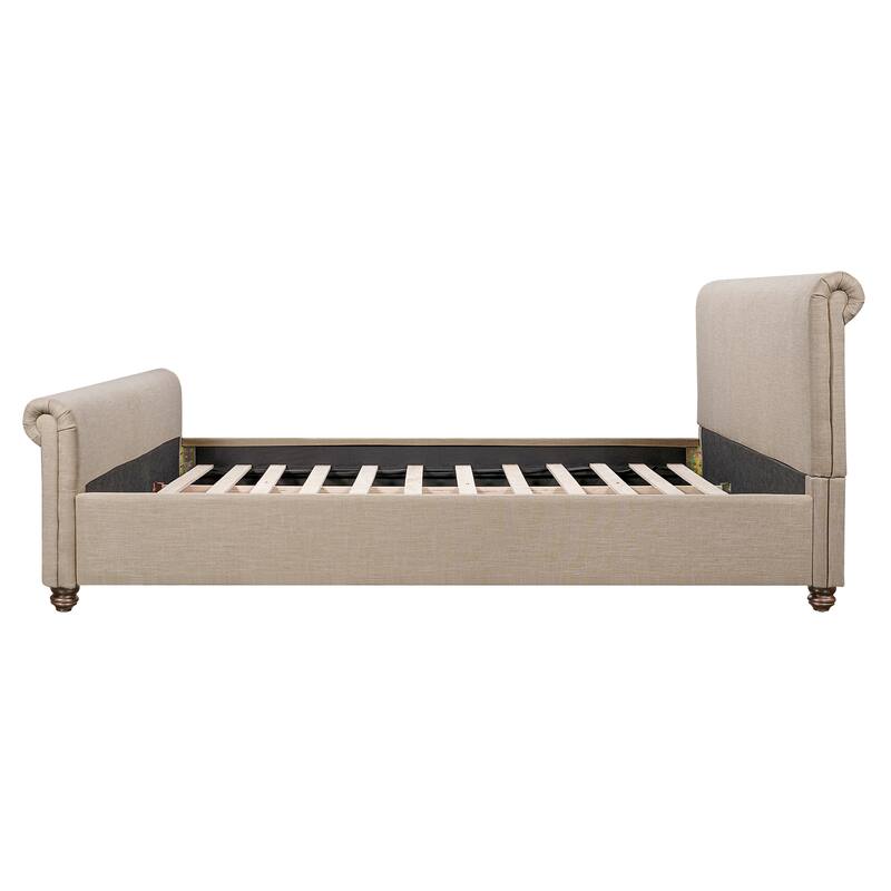Christopher Knight Home - Modern Linen Upholstered Bed Frame with Solid Wood Legs and a Robust Headboard and Footboard