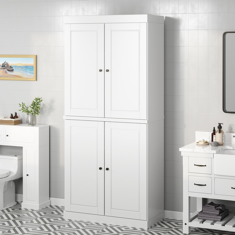 tall linen dresser White Freestanding Bathroom Linen Cabinet with Drawer & Adjustable Shelves by Red Barrel Studio