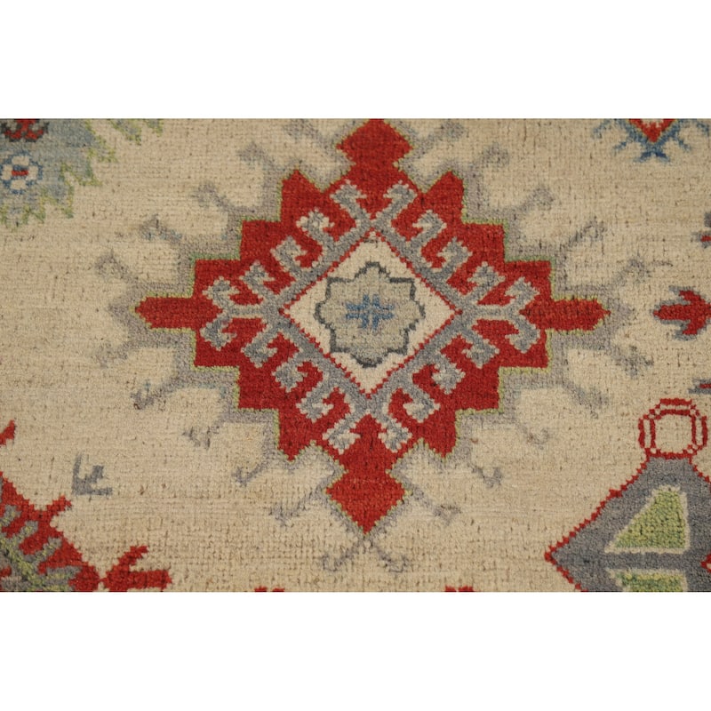 Hand Knotted Oriental 100% Wool Carpet Traditional Geometric Beige & Ivories Kazak Area Rug - 11' 11'' X 8' 10''