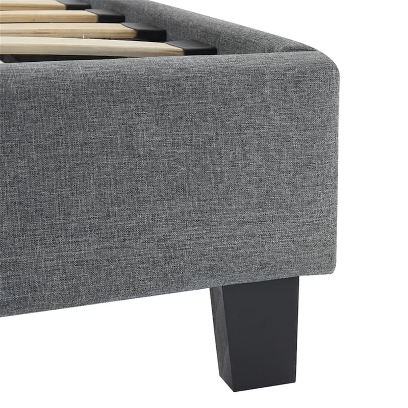 Button Tufted Woven Mid Century Bed Frame with Headboard, Wood Slat Support, No Box Spring Needed, Platform Bed Frame