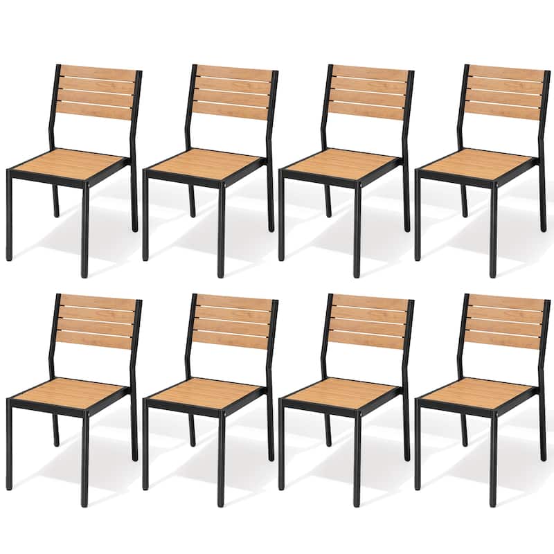 VredHom Outdoor Stackable Aluminum Patio Dining Chairs - Brown-8PC