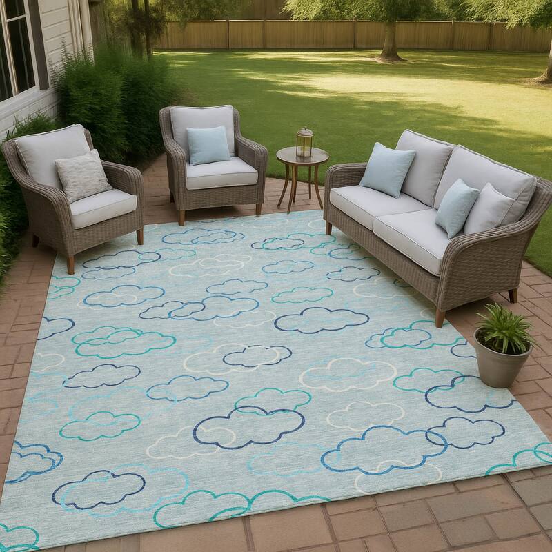 Machine Washable Indoor/ Outdoor Modern Clouds Chantille Rug - Sky - 9' x 12'