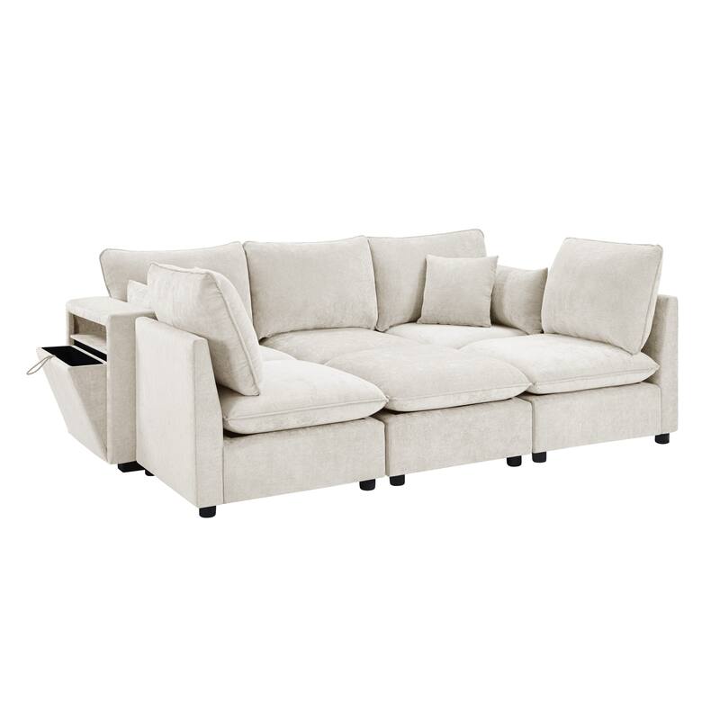 GDFStudio - Modular 93.7" 5-Seat Chenille Sectional Sofa with Storage & USB
