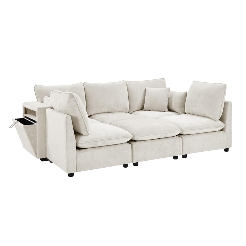Roomfitters 94 Inch Modular U-Shaped Sectional Sofa with Movable Ottoman and Storage Armrests