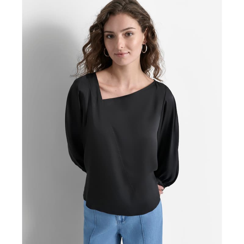 DKNY Asymmetric Neck Puff Sleeve Top
