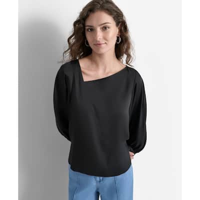 DKNY Asymmetric Neck Puff Sleeve Top