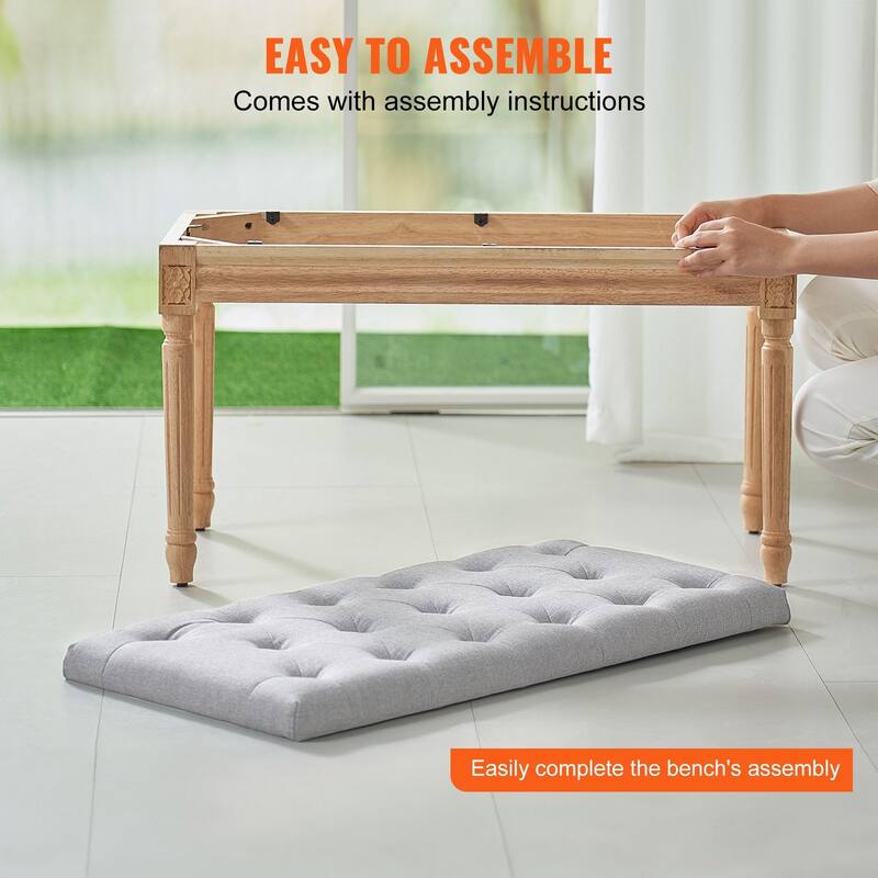 Upholstered Ottoman Bench with Tufted Cushion and Wood Legs - 31.5 x 15.75 x 18.89 inch