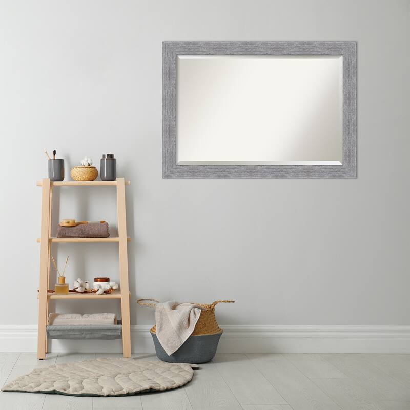 Beveled Bathroom Wall Mirror - Bark Rustic Char Frame