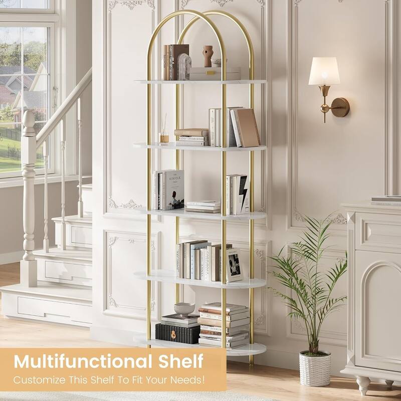5-Tier Freestanding Metal Frame Bookcase. Open Storage Rack for Living Room, Bedroom - N/A