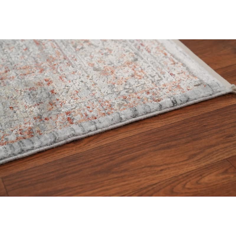 Machine Made Oriental Polyester Carpet Medallion Oranges & Rust Distressed Area Rug - 7' 5'' X 5' 2''
