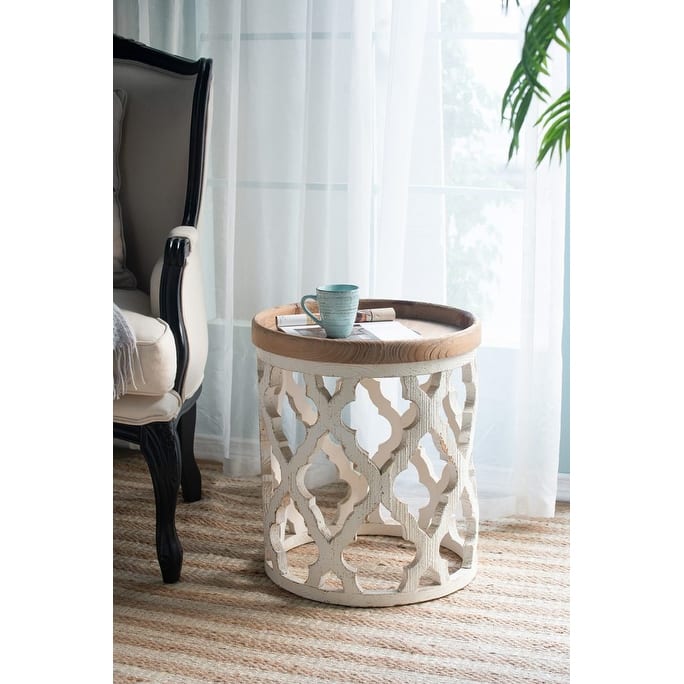 23" Distressed White Wooden Side Table with Rustic Charm