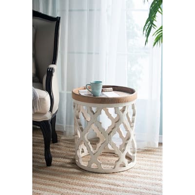 GDFStudio - Laurel 23-Inch Distressed White Wood Side Table for Living Room or Bedroom - 22.4"