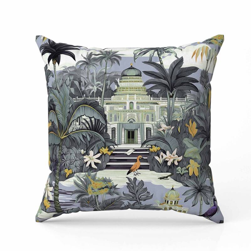 Divine Foliage Faux Suede Reversible Throw Pillow Grey and Green