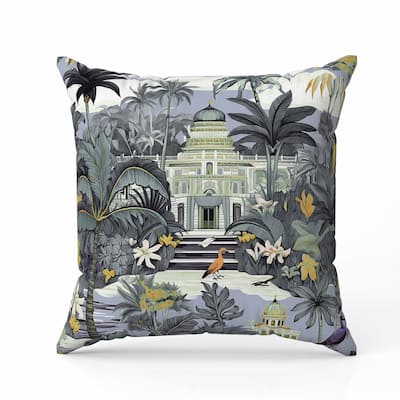Divine Foliage Faux Suede Reversible Throw Pillow Grey and Green