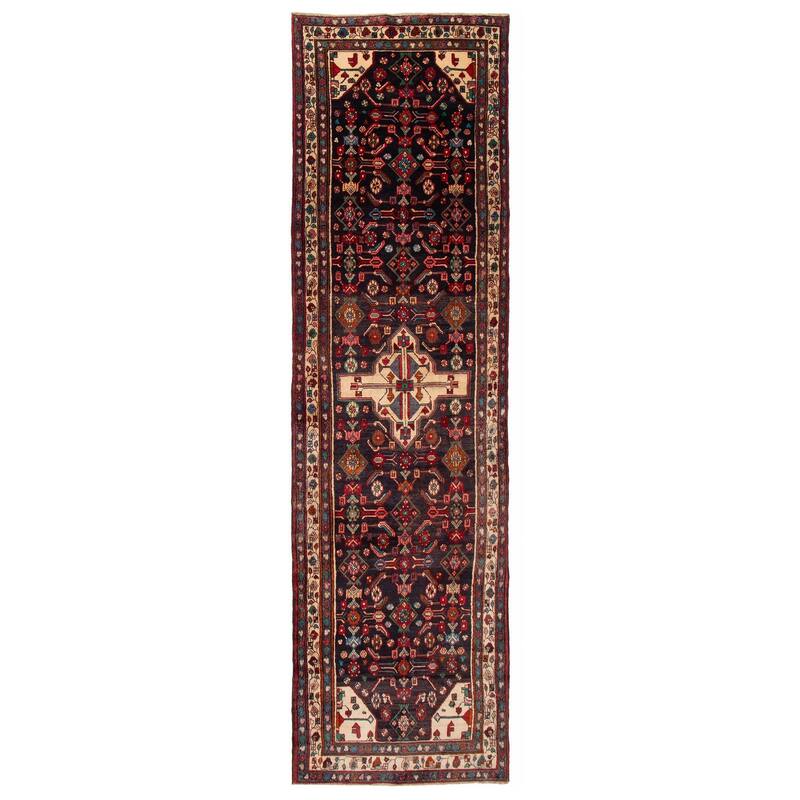 ECARPETGALLERY Hand-knotted Andelz Navy Wool Rug - 3'10 x 13'8 - Dark Navy - 3'10 x 13'8
