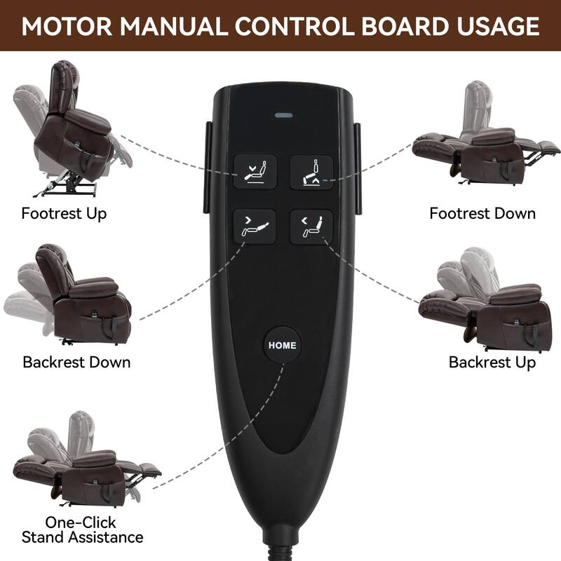 Brown Medium Electric Power Lift Recliner in Genuine Leather with Dual Motors, 8-Point Massage, Lumbar Heat