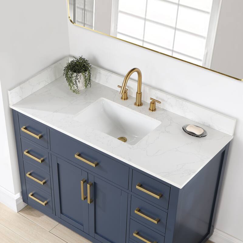 Altair Gavino Bath Vanity with Grain White Composite Stone Top and Mirror