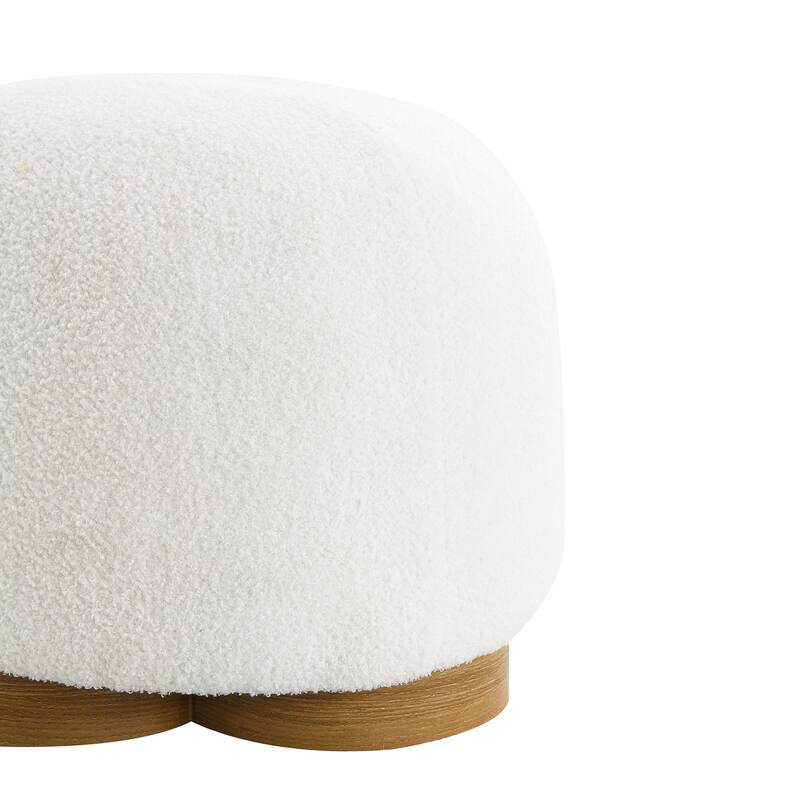 Round Soft Teddy Fabric Upholstered Ottoman, Footstool with Soft Padded Seat, Fully Assembled Modern Sofa Couch Footrest