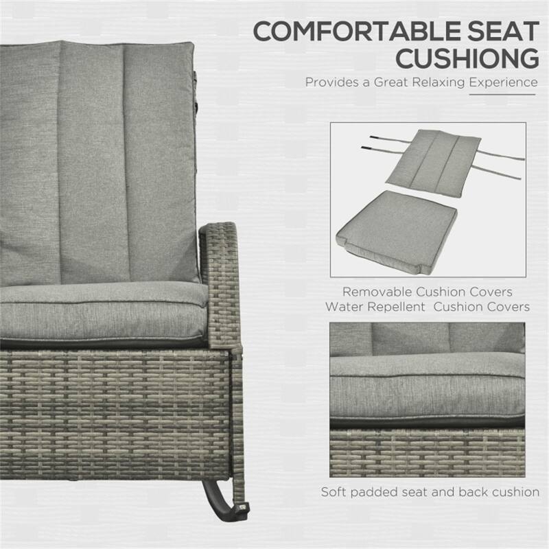 Reclining Outdoor Rocking Chair with Removable Cushion Covers and Adjustable Footrest for Comfortable Seating