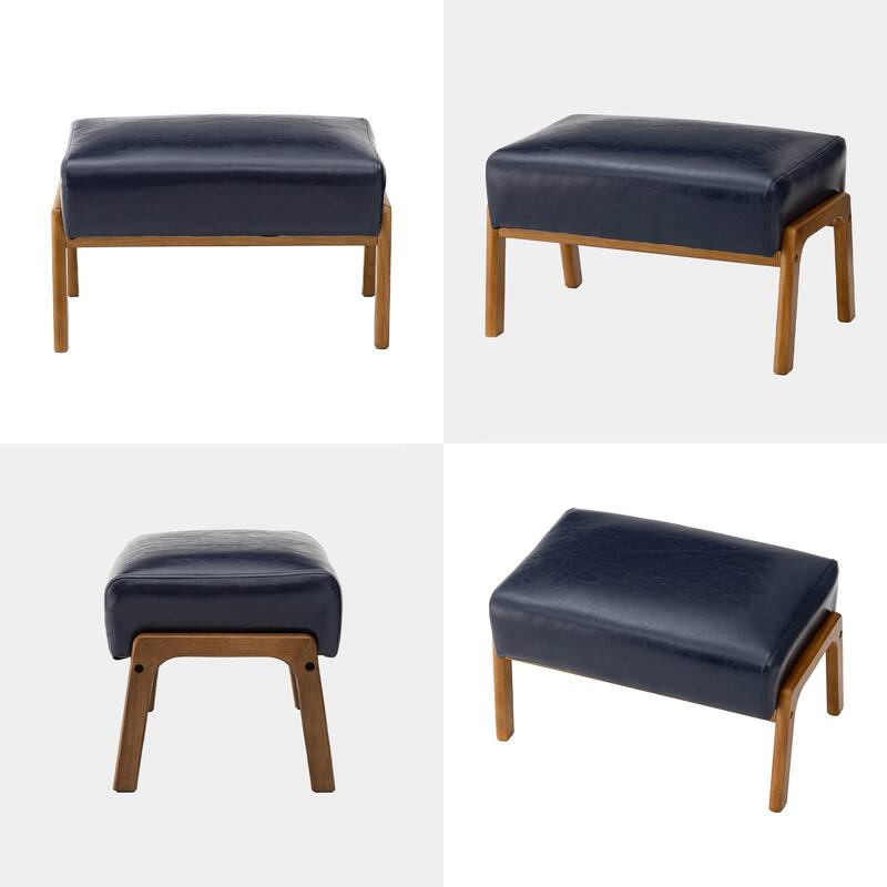 Glitzhome 30.75"H Mid-Century PU Leather Armchair with Ottoman Set
