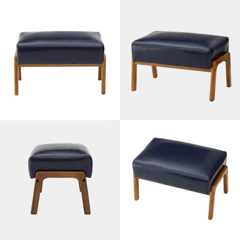 Glitzhome Set of 2 Mid-century Leatherette Ottoman Accent Stools