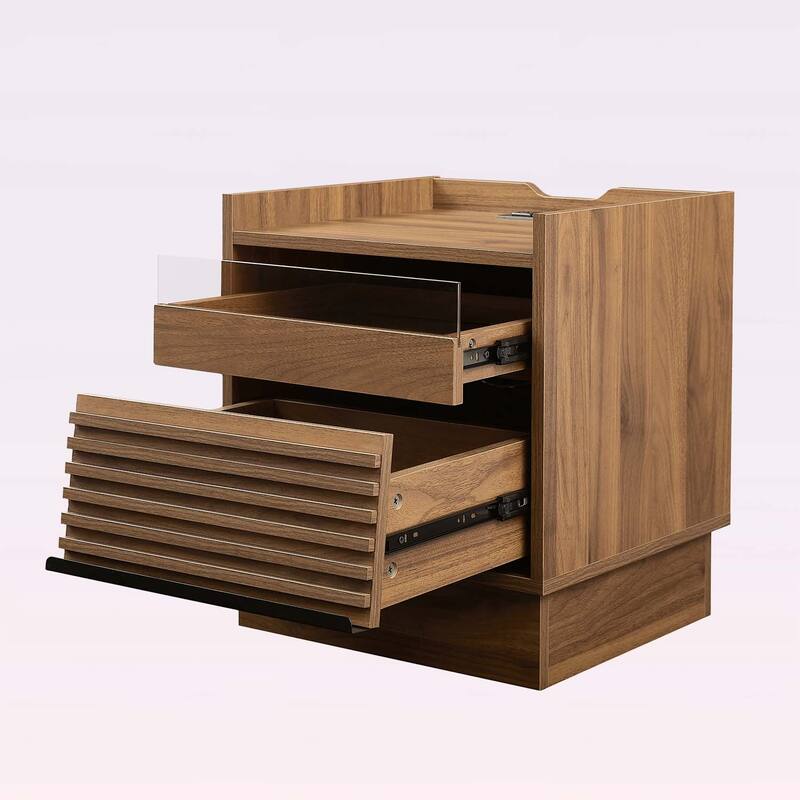 Modern Nightstand with Charging Station and LED Lights
