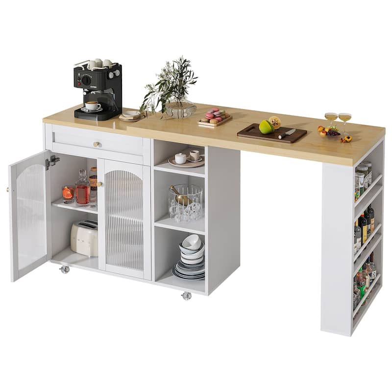 Mobile Kitchen Island with Storage and Rotating Tabletop - 23.6"D x 71.1'"W x 36.6"H