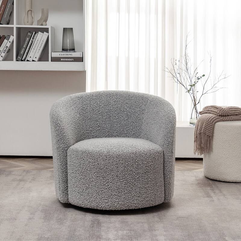 KINWELL 34" W Upholstered Boucle Swivel Barrel Accent Chair