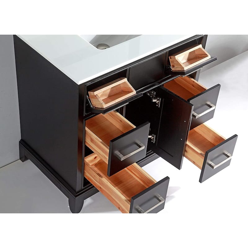 Vanity Art 36" Single Sink Bathroom Vanity Set with Engineered Marble Top and Free Mirror