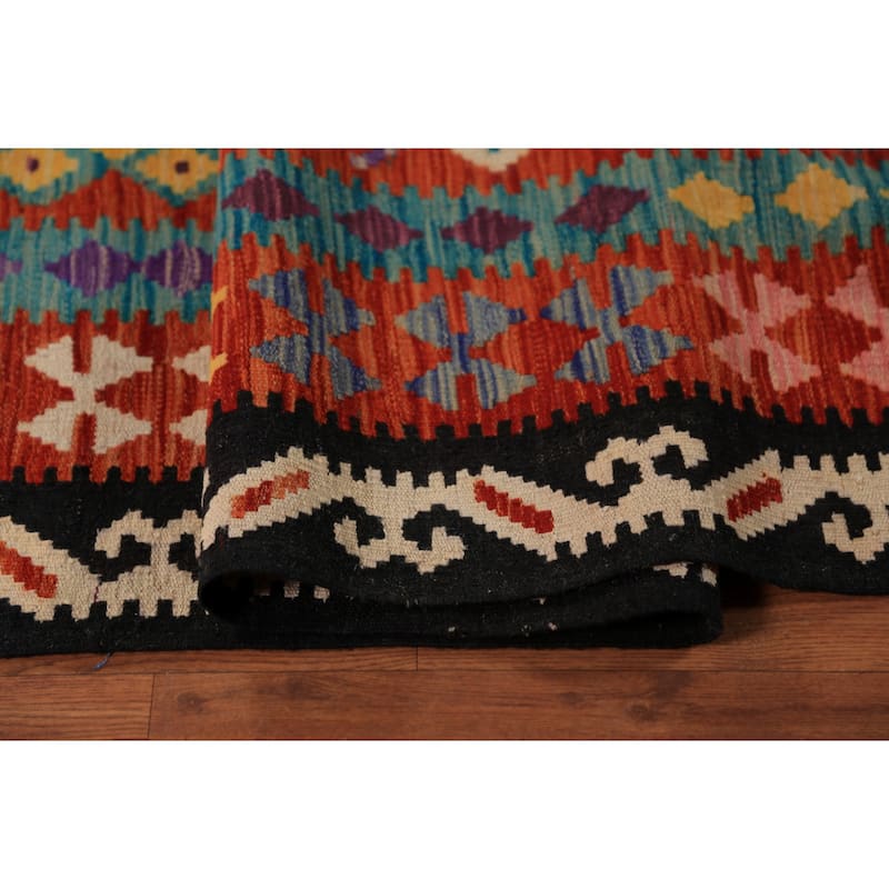 Geometric Kilim Oriental Area Rug Hand-Woven Bedroom Wool Carpet - 8'6"x 11'1"