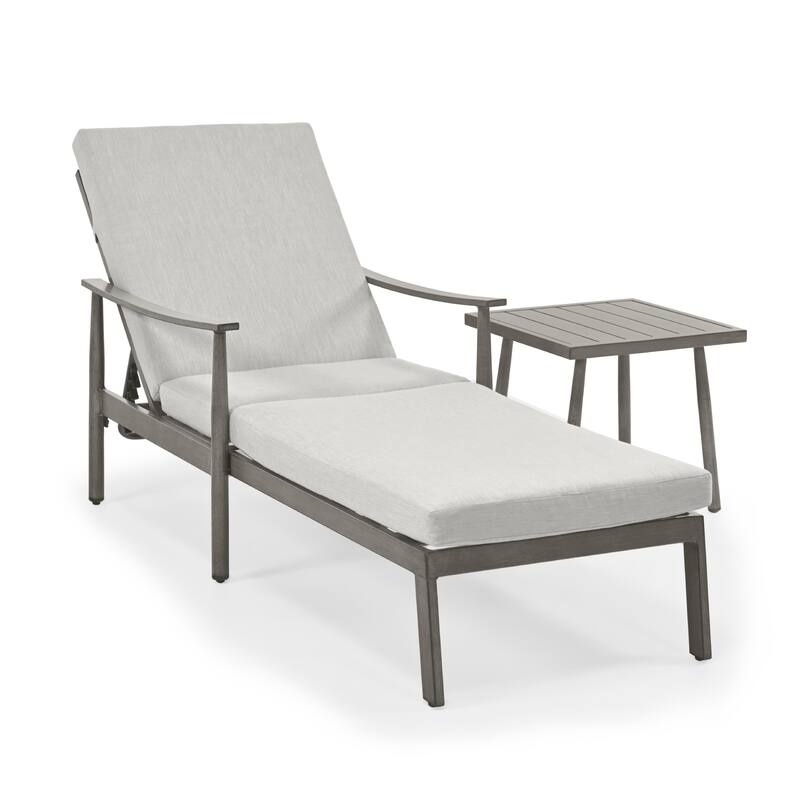 2-Piece Aluminum Patio Chaise Lounge with Side Table and Cushions