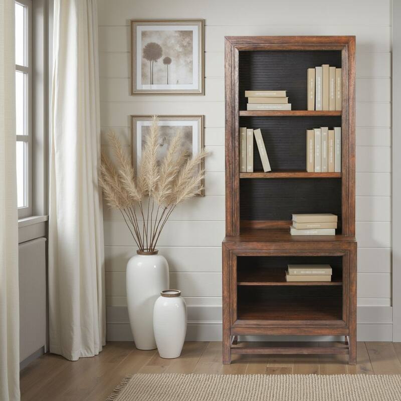 Bridgevine Home Branson Bookcase Pier, No Assembly Required, Two-Tone Finish - Rustic Buckeye with Black