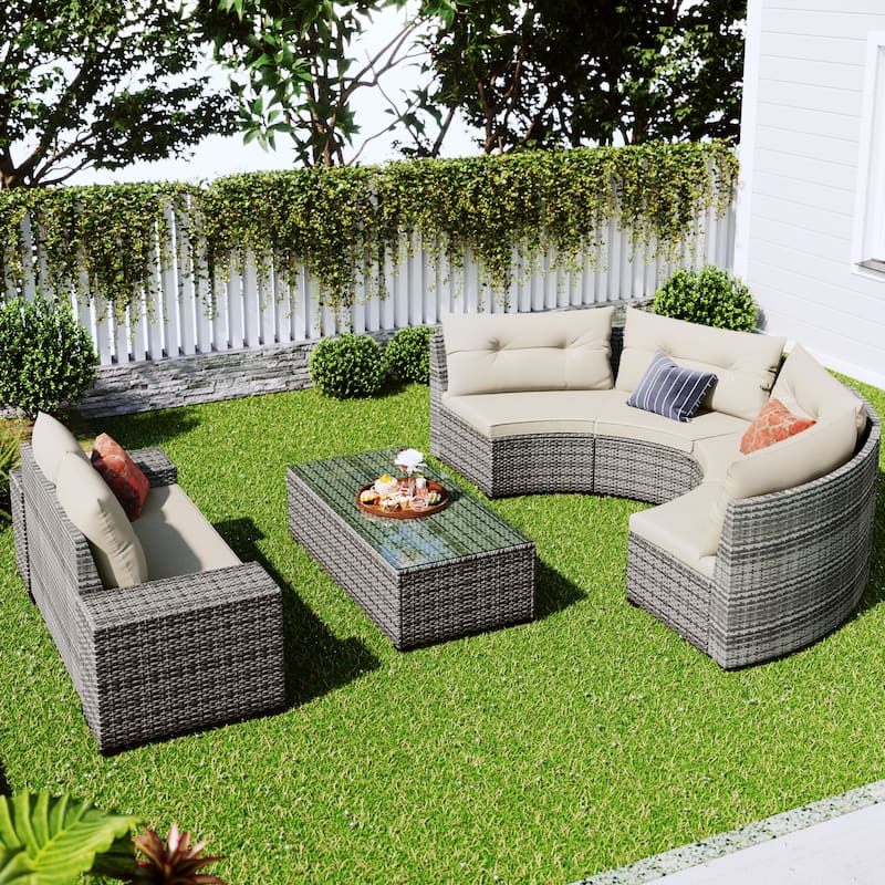 8-pieces Outdoor Wicker Round Sofa Set