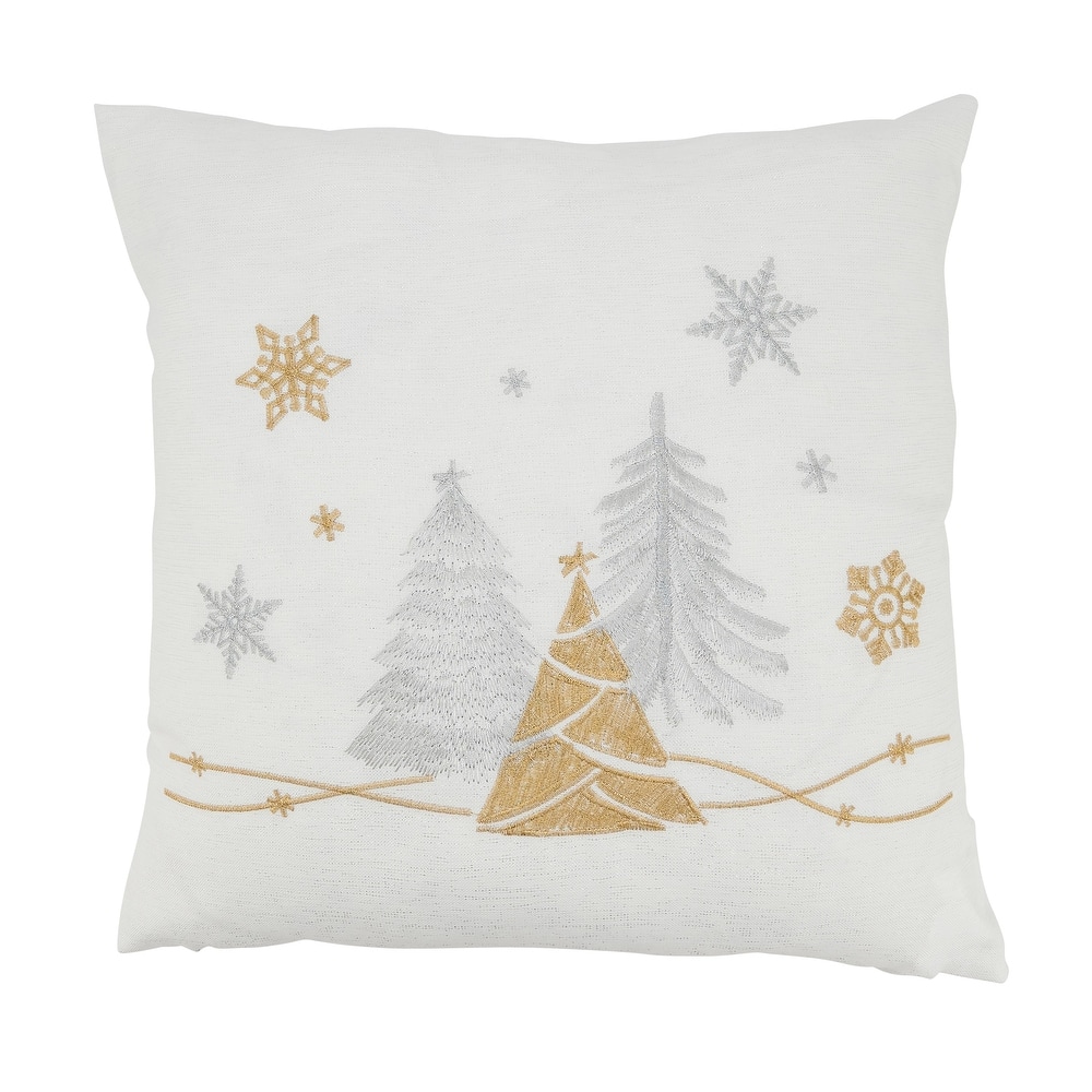 Snowy Spruce Christmas Trees and Snowflakes Throw Pillow