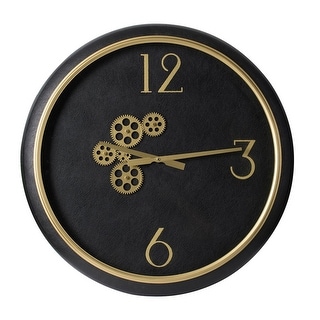 Black and Gold Gear Contemporary Round Wall Clock - Bed Bath & Beyond ...