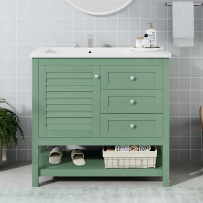 36'' Bathroom Vanity with/without Resin Sink, Free Standing Bathroom Vanity Cabinet with 2 Drawers & 1 Soft Closing Door