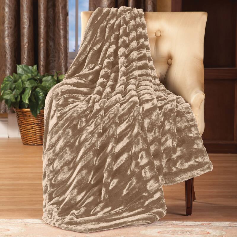 Striped Fake Mink Fur Throw Blanket