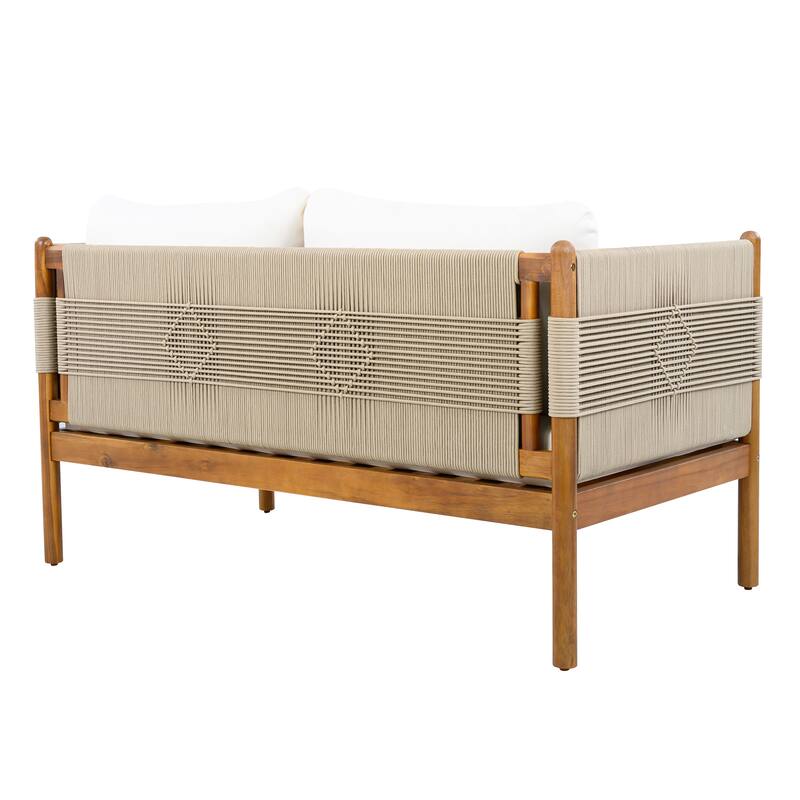 Christopher Knight Home - Xaizai Outdoor 50.35" Acacia Wood 2-Seater Loveseat with Cushions & Square Rope Arms