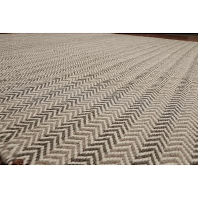 Hand Woven Herringbone Pattern Ivory,beige Flatweave Area Rug Wool Modern Oriental Area Rug (8x10) - 8' x 10'