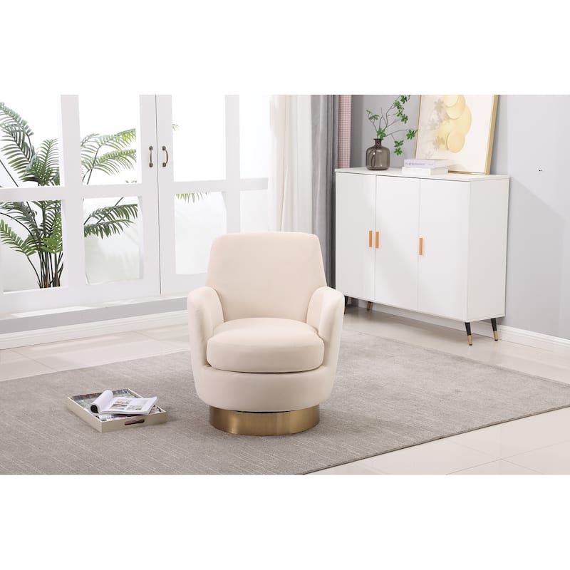 Swivel Accent Chairs Armchair for Living Room, Reading Chairs , Round Barrel Chairs with Gold Stainless Steel Base - Beige