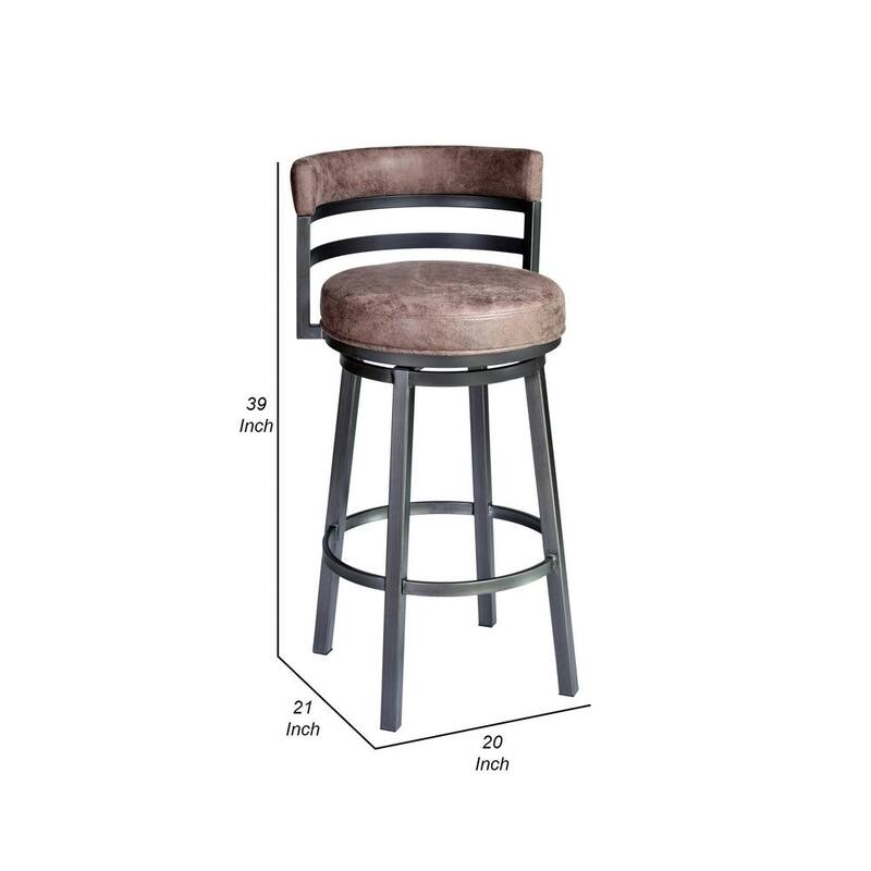 30 Inch Swivel Bar Stool Chair, Vegan Faux Leather Curved Back - 21L x 20W x 39H inches