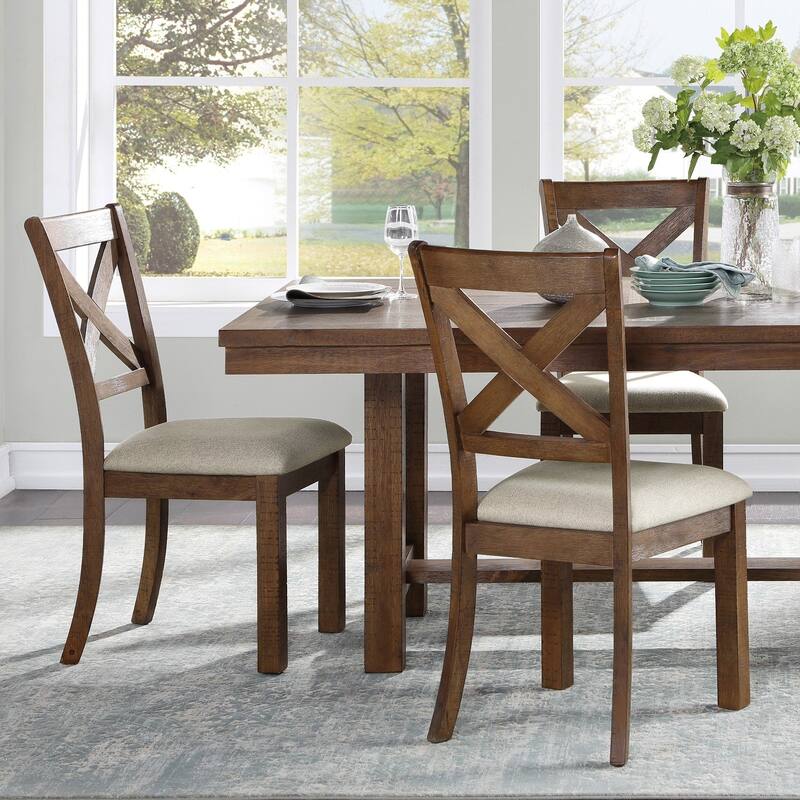 Transitional Style Dining Set Brown Finish Table Bench Side Chairs Upholstered Seat Wooden Furniture
