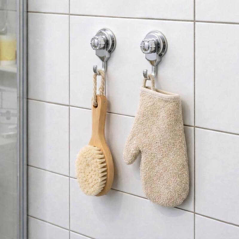 Set of 2 Strong Hold Vacuum Suction Cup Hooks for Shower