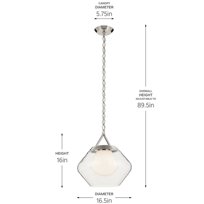 Kichler Lighting Nella 16 Inch 1 Light Pendant with Clear Outer Glass with Opal Interior Glass in Polished Nickel - 12
