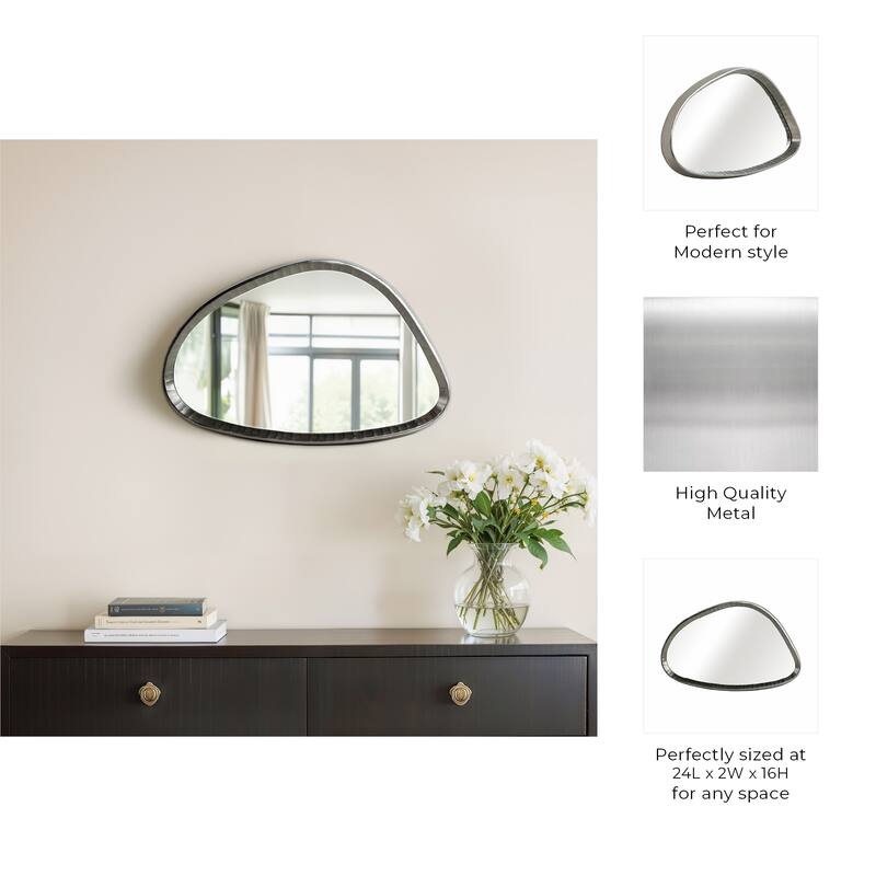 Metal Asymmetrical Mirror with Glass Wood Sculptural Modern Design