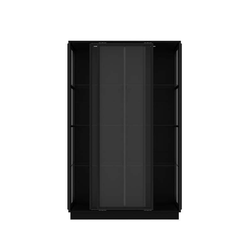 Modern Glass Curio Display Cabinet 4 Tier Display Case With lights & Doors