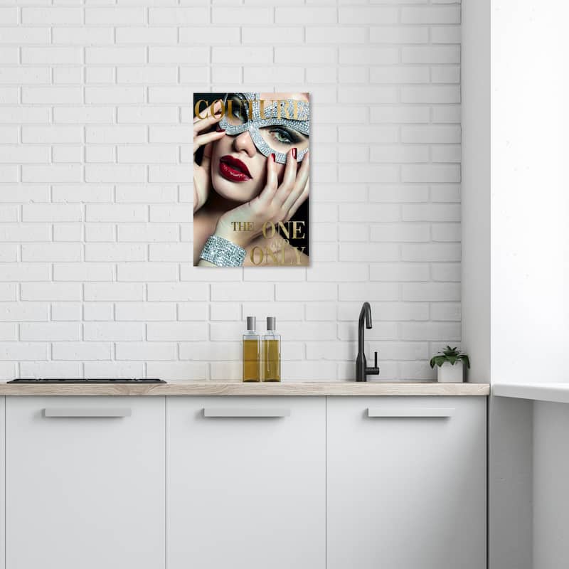 Wynwood Studio Canvas Fashion and Glam Cover Fashion Couture Mask Gray and Silver Glam Wall Art Canvas Print - 24 x 16